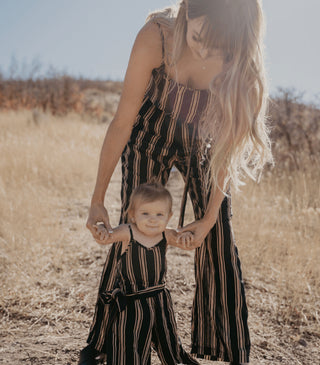 Whitney Mommy & Me Black Brown Stripe Jumpsuit
