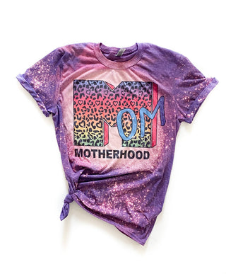 Rainbow Leopard Mom Bleached Tee