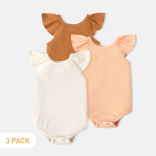 Solid Ribbed Flutter-sleeve Romper
