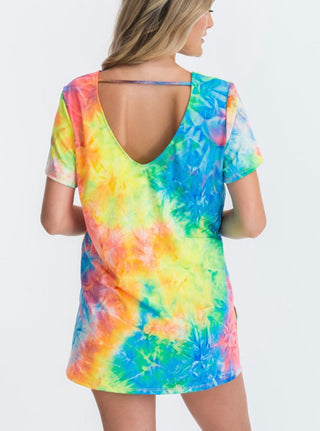 Crisscrossed Neon Tie-Dye Top