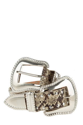 **Etched Trim Western Double Buckle Belt with Stud Detail