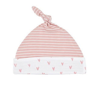 Knit Hat - Pink Heart Stripe Newborn