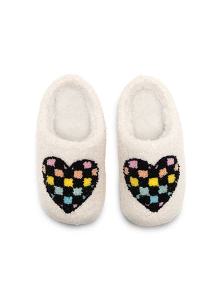 Kids White Retro Heart Slippers