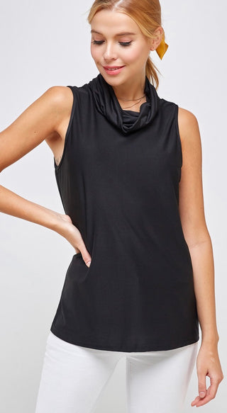 Black Cowl Neck Sleeveless Top