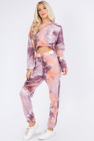 Long Sleeve Waffle Hoodie Legging Set