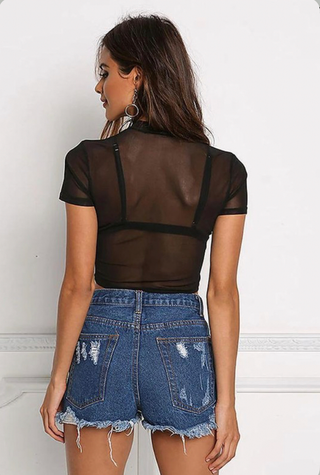 Mesh Mock Neck Top