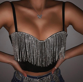 Rhinestone Fringe Crop Top
