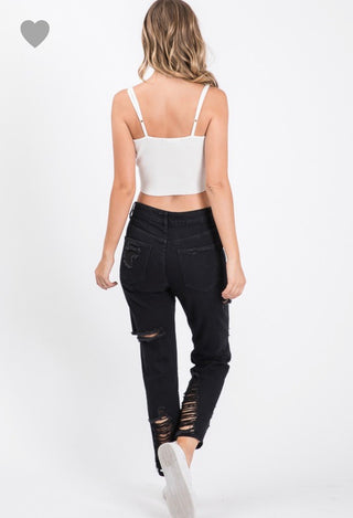 Black Distressed Boyfriend Jean