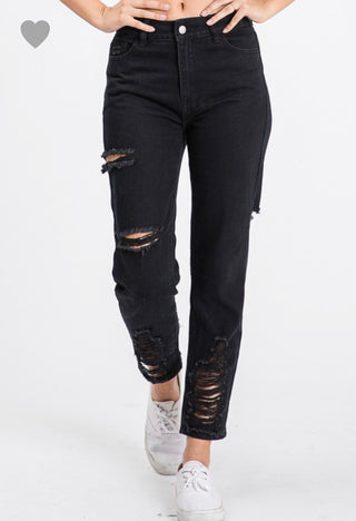Black Distressed Boyfriend Jean