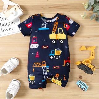 Baby Boy All Over Vehicle Print Short-sleeve Romper