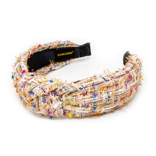 Tweed Mix Knotted Headband: White
