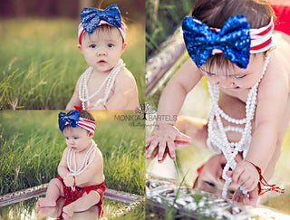 Sequin Bow Striped Patriot Headband