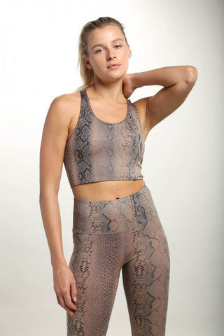 Shimmer Snake Foil Print Racerback Sports Bra