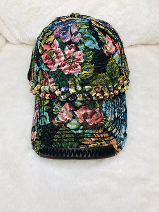 Floral Rhinestone Baseball Cap