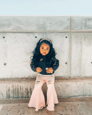 Barbie Pleated Denim Bell Bottoms - PowerPuff Distressed Pink