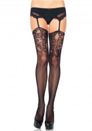 Fishnet Stockings W/ Jacquard Lace Top