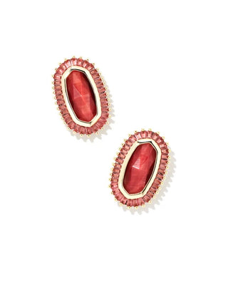 Baguette Ellie Gold Stud Earrings in Red Mix