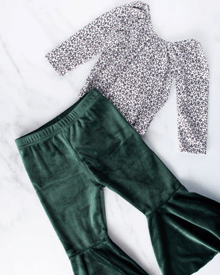 Lina Hunter Pleated Velour Bell Bottoms