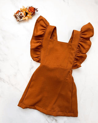 Victoria Ruffle Back Suspender Dress - Rich Caramel