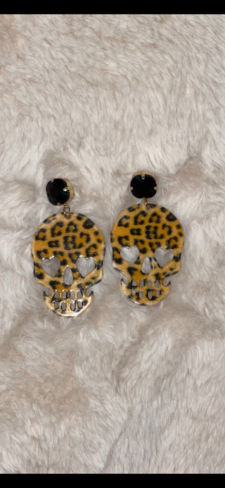 Skull Earrings-Leopard