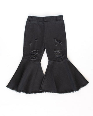Barbie Pleated Denim Bell Distressed Black Bottoms