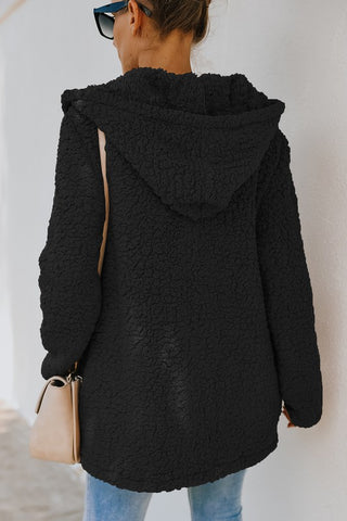 Long Sleeve Zipper Hooded Fuzzy Coat